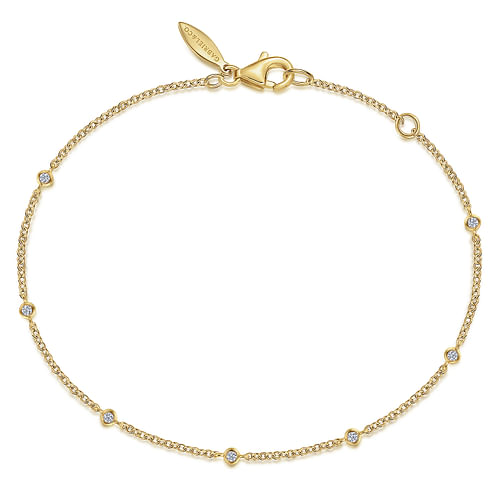 14K Yellow Gold Diamond Stations Chain Bracelet 