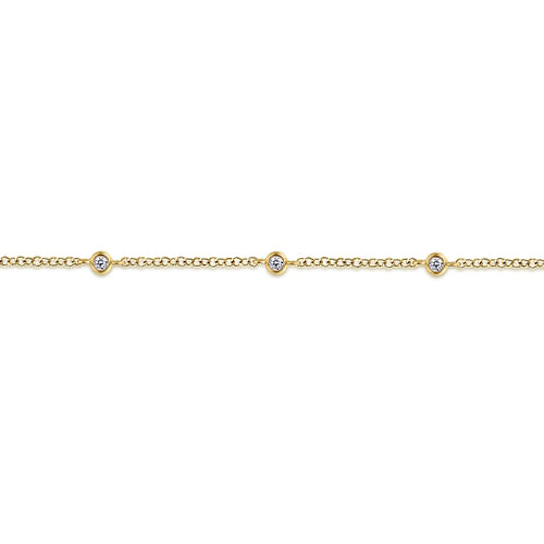 14K Yellow Gold Diamond Stations Chain Bracelet 