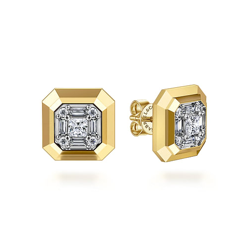 14K Yellow Gold Diamond Stud Earrings