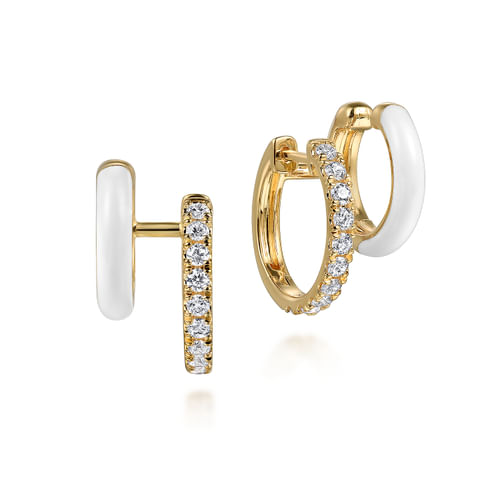 14K Yellow Gold Diamond Stuggeis with White Enamel