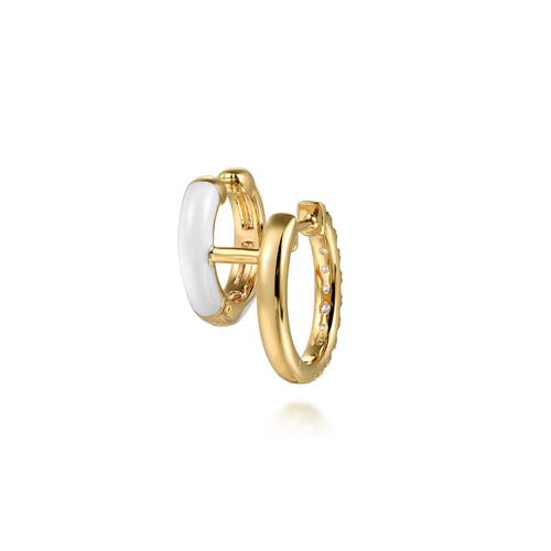 14K Yellow Gold Diamond Stuggeis with White Enamel