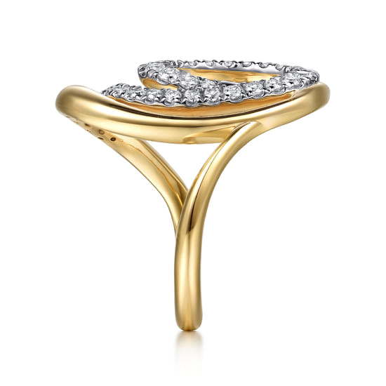 14K Yellow Gold Diamond Swirl Ring angle 4