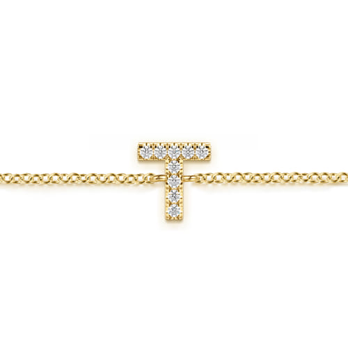 14K Yellow Gold Diamond T Initial Chain Bracelet