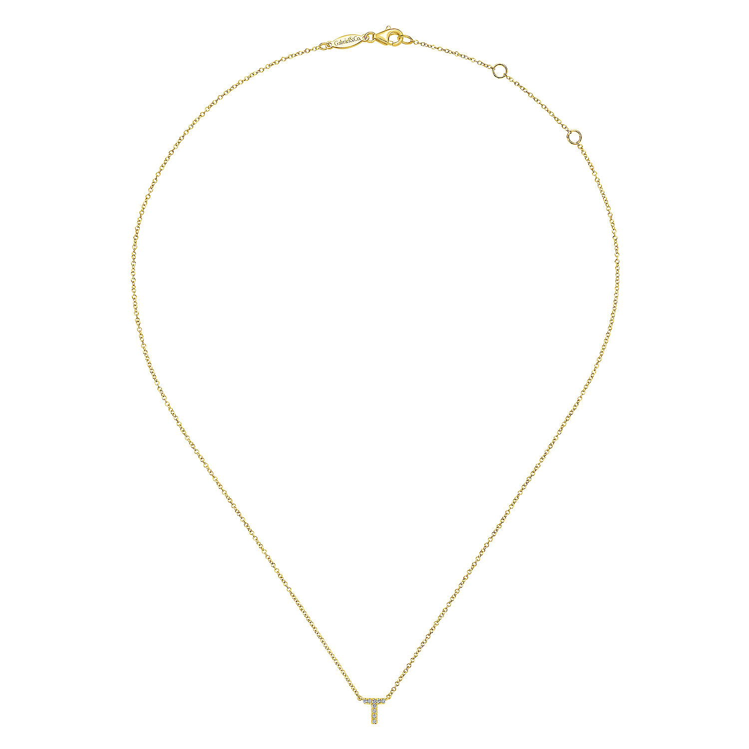 14K Yellow Gold Diamond T Initial Pendant Necklace