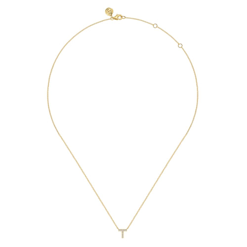 14K Yellow Gold Diamond T Initial Pendant Necklace