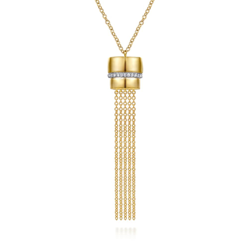14K Yellow Gold Diamond Tassel Y Necklace