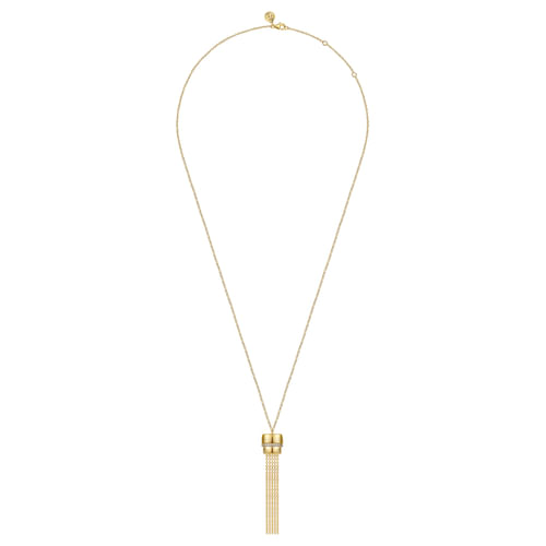 14K Yellow Gold Diamond Tassel Y Necklace