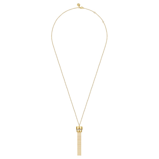 14K Yellow Gold Diamond Tassel Y Necklace angle 2