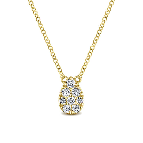 14K Yellow Gold Diamond Teardrop Pendant Necklace