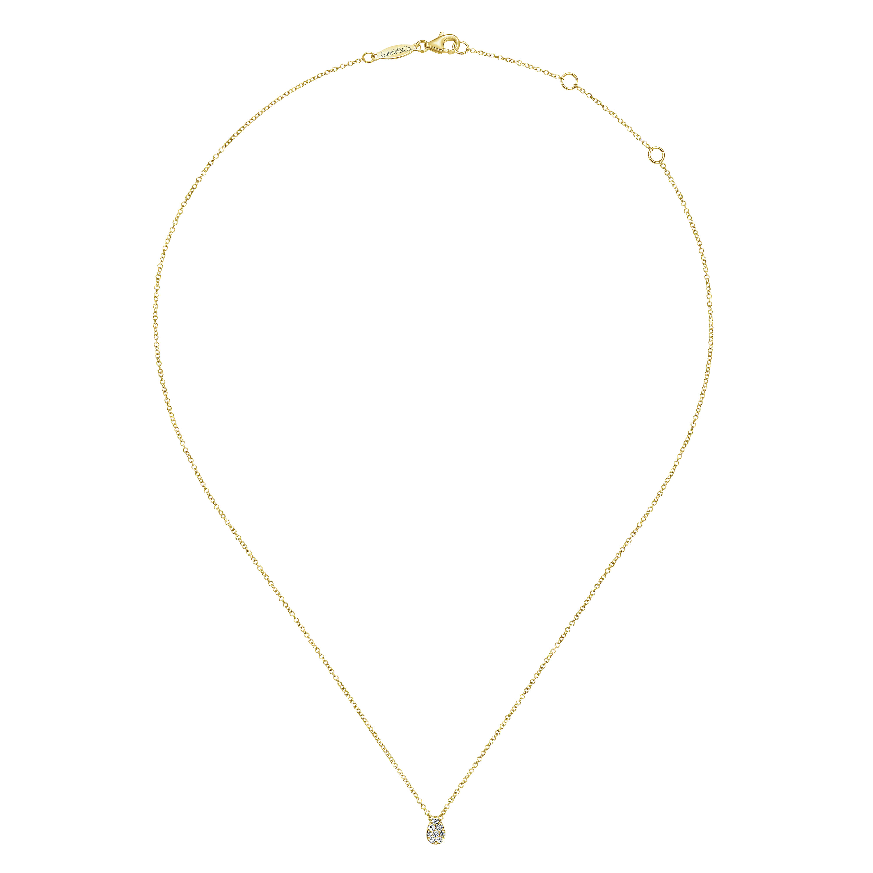 14K Yellow Gold Diamond Teardrop Pendant Necklace