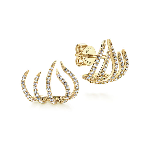 14K Yellow Gold Diamond Tendril Stud Earrings