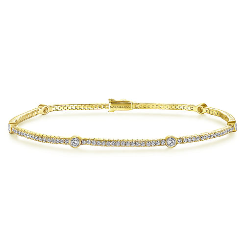 14K Yellow Gold Diamond Tennis Bracelet with Bezel Set Diamond Stations