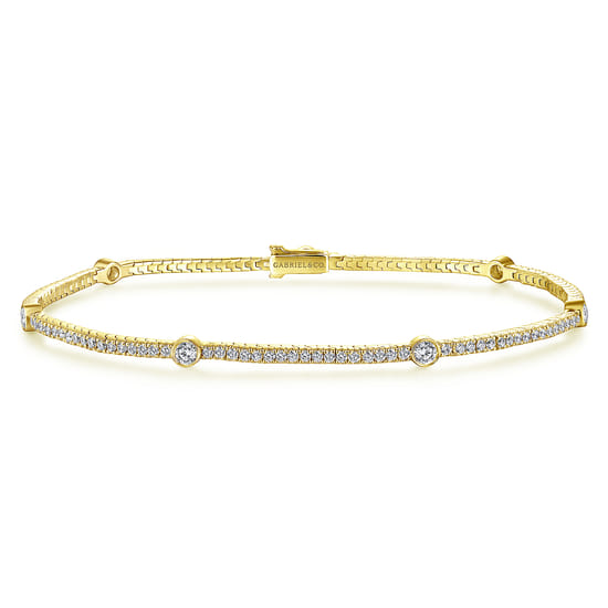 14K Yellow Gold Diamond Tennis Bracelet with Bezel Set Diamond Stations 14K Yellow Gold Diamond Tennis Bracelet with Bezel Set Diamond Stations
