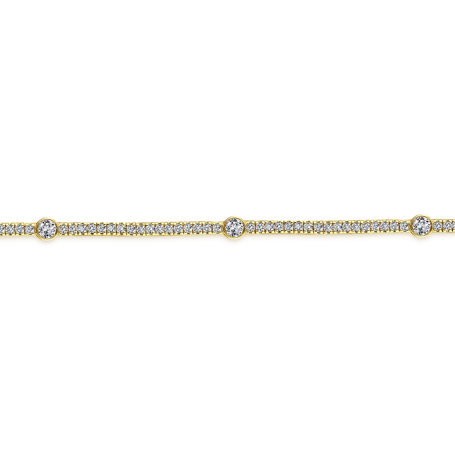 14K Yellow Gold Diamond Tennis Bracelet with Bezel Set Diamond Stations