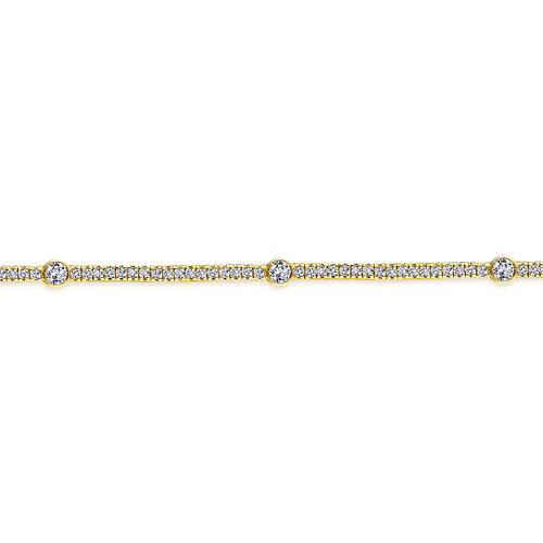 14K Yellow Gold Diamond Tennis Bracelet with Bezel Set Diamond Stations