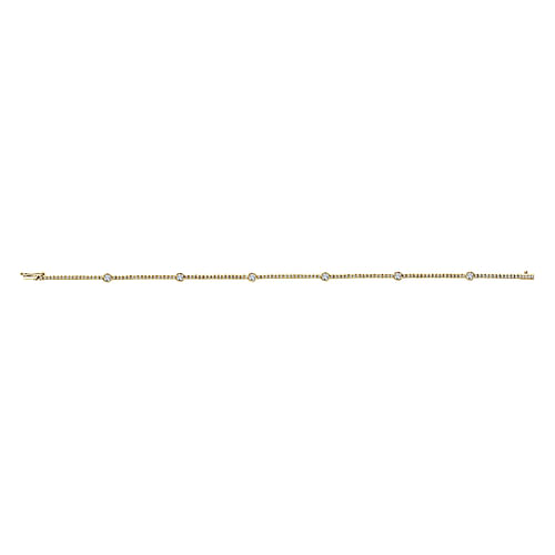 14K Yellow Gold Diamond Tennis Bracelet with Bezel Set Diamond Stations