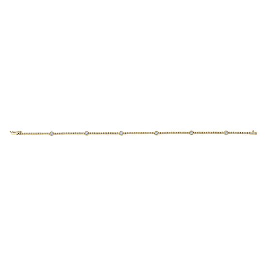 14K Yellow Gold Diamond Tennis Bracelet with Bezel Set Diamond Stations angle 3 14K Yellow Gold Diamond Tennis Bracelet with Bezel Set Diamond Stations angle 3