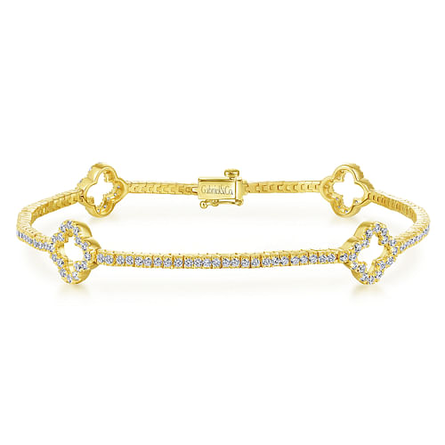 14K Yellow Gold Diamond Tennis Bracelet with Clover Stations