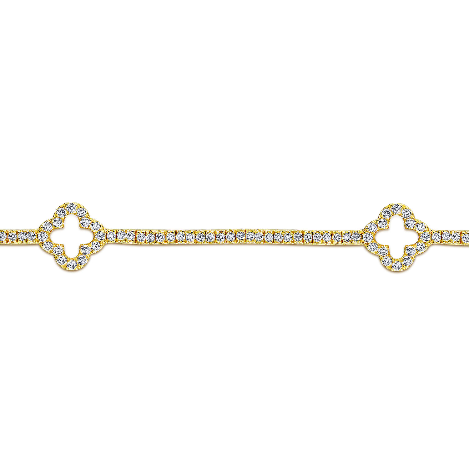 14K Yellow Gold Diamond Tennis Bracelet with Clover Stations