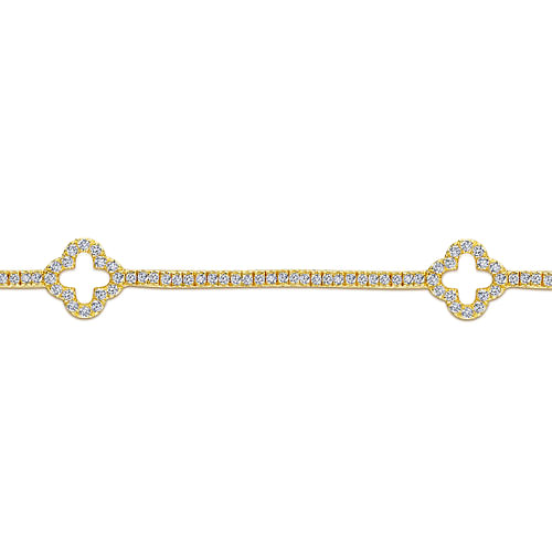 14K Yellow Gold Diamond Tennis Bracelet with Clover Stations