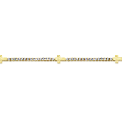 14K Yellow Gold Diamond Tennis Bracelet with Cross Stations