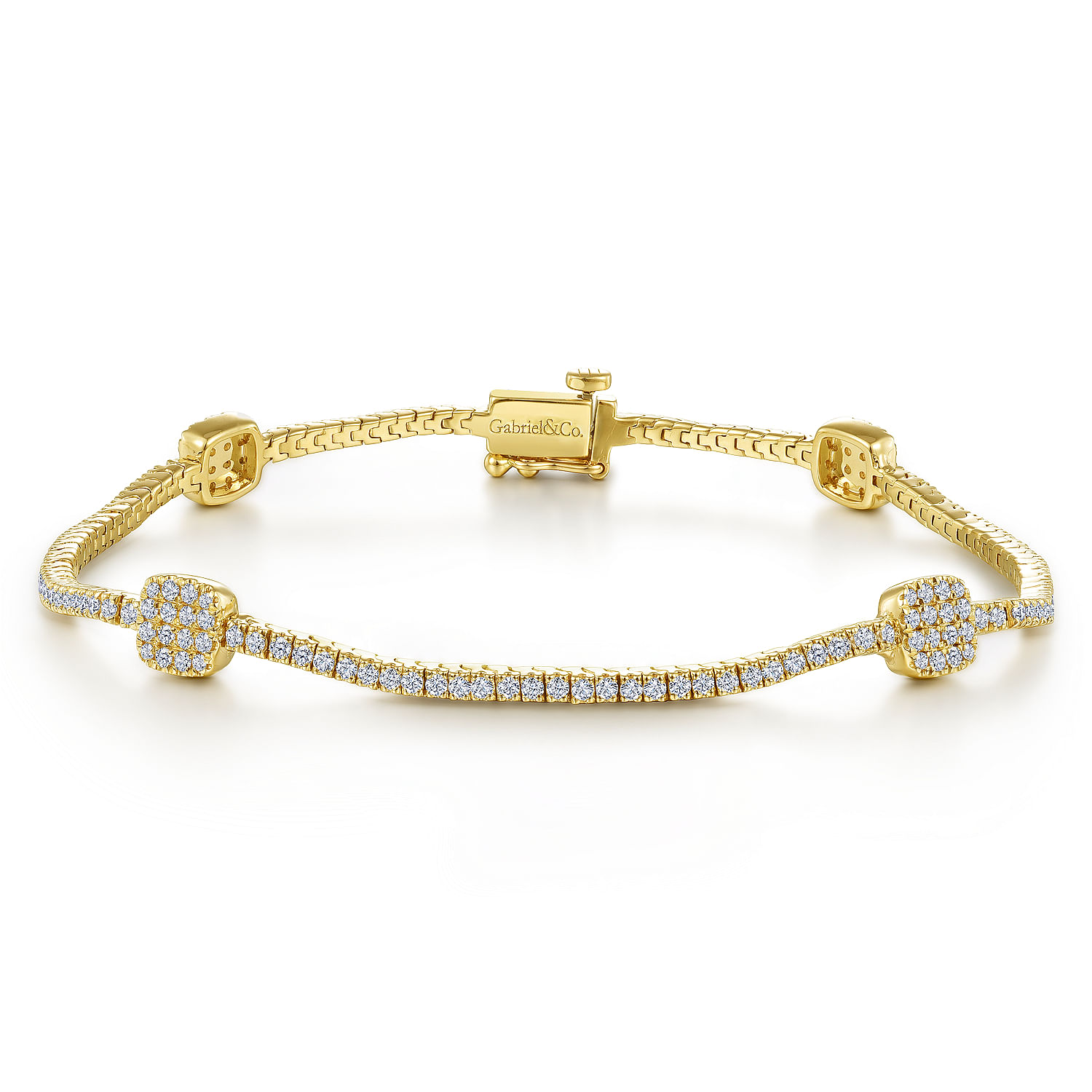 14K Yellow Gold Diamond Tennis Bracelet with Diamond Cube Stations