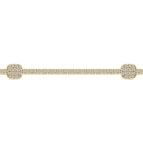 14K Yellow Gold Diamond Tennis Bracelet with Diamond Cube Stations