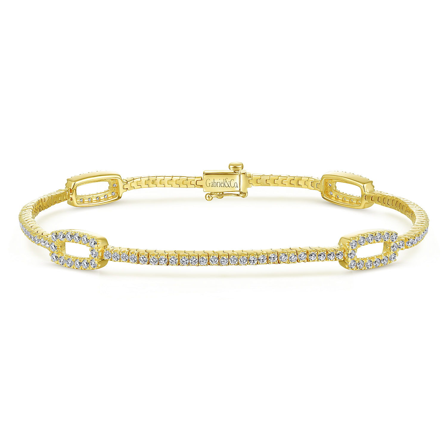14K Yellow Gold Diamond Tennis Bracelet with Rectangular Stations