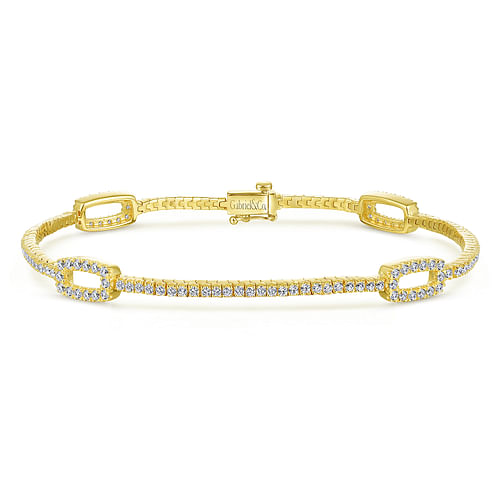 14K Yellow Gold Diamond Tennis Bracelet with Rectangular Stations