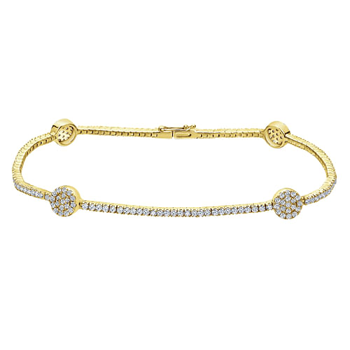 14K Yellow Gold Diamond Tennis Bracelet with Round Cluster Stations