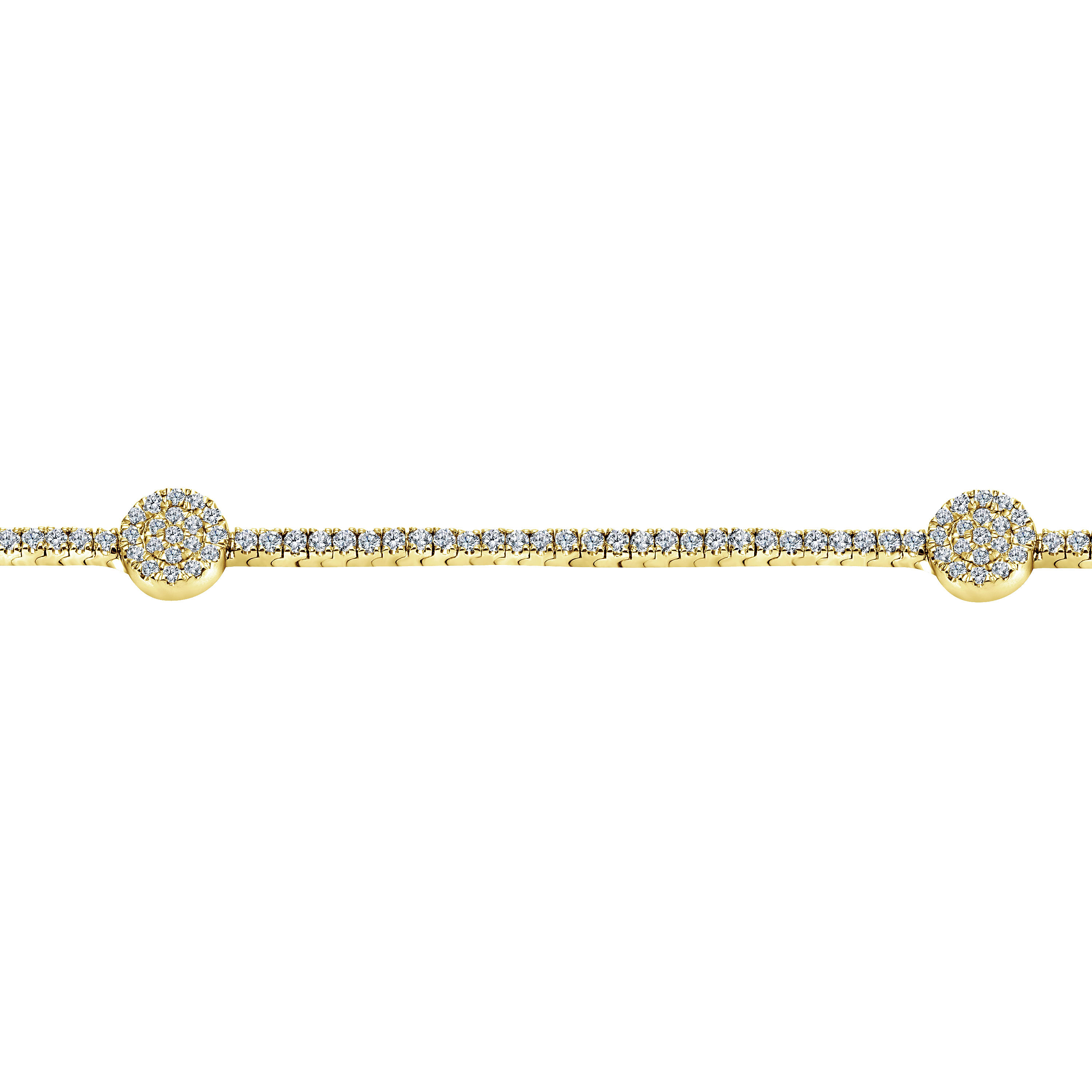 14K Yellow Gold Diamond Tennis Bracelet with Round Cluster Stations