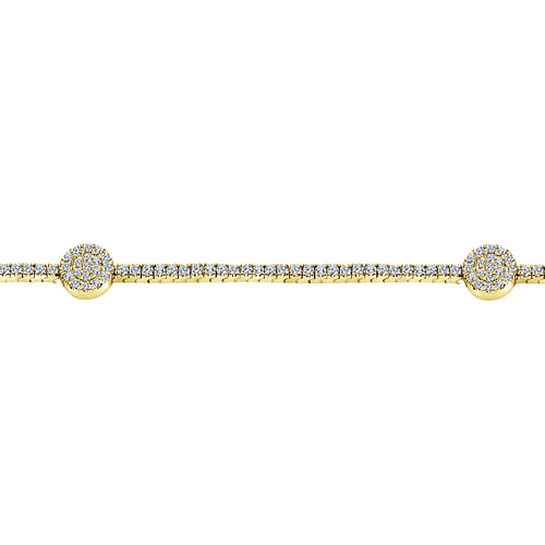 14K Yellow Gold Diamond Tennis Bracelet with Round Cluster Stations