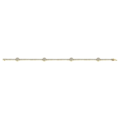 14K Yellow Gold Diamond Tennis Bracelet with Round Cluster Stations