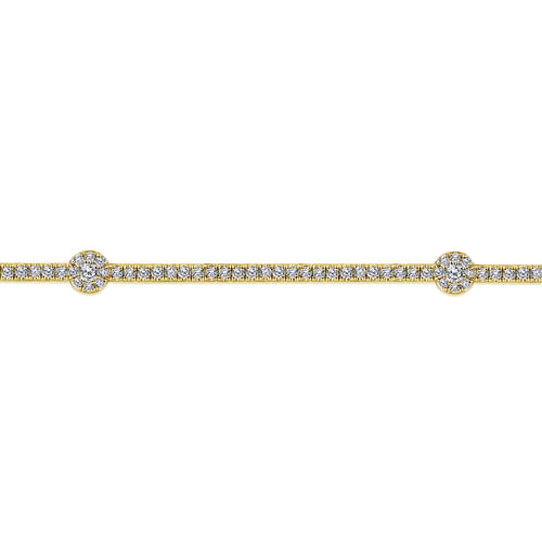 14K Yellow Gold Diamond Tennis Bracelet with Round Cluster Stations