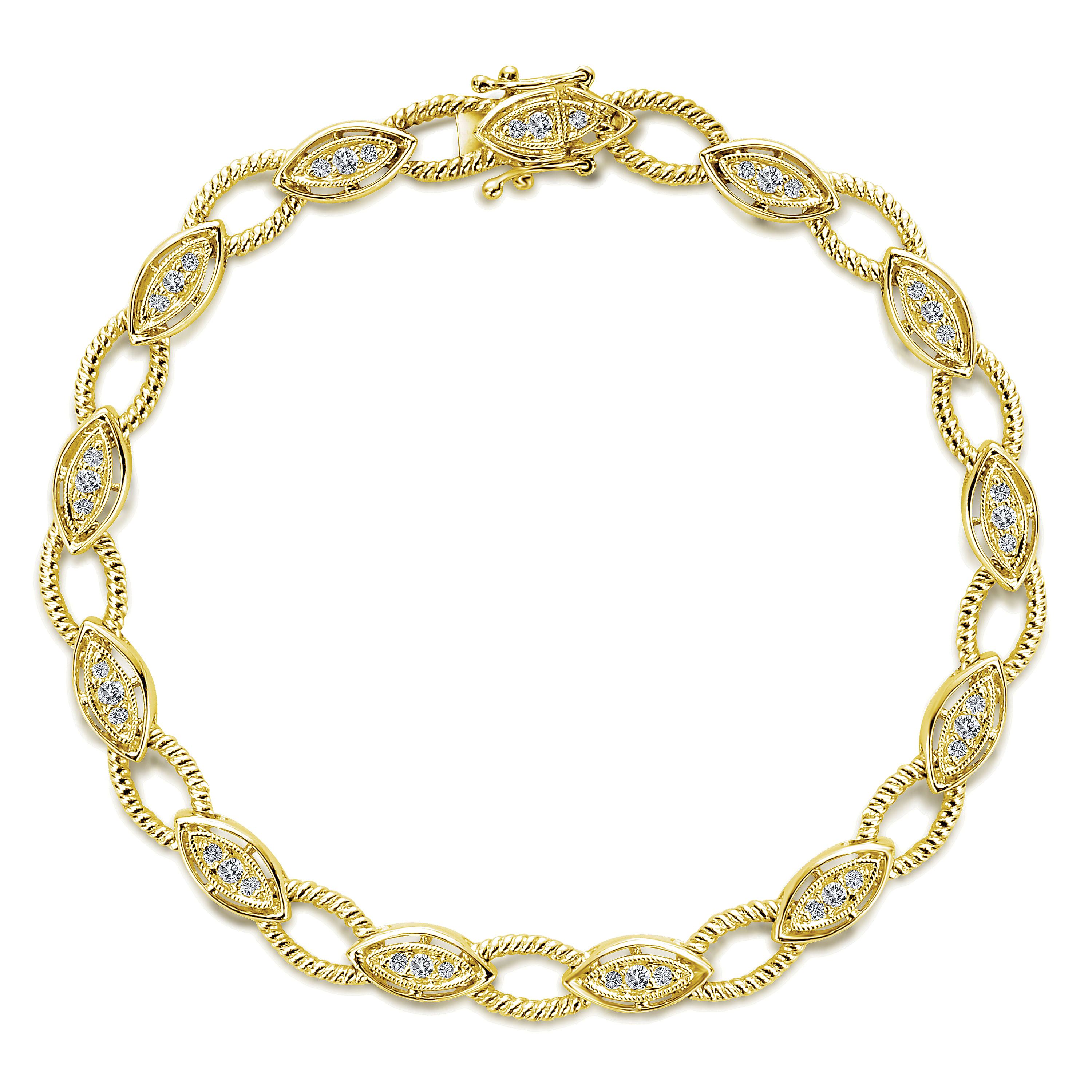14K Yellow Gold Diamond Tennis Bracelet with Twisted Rope Links