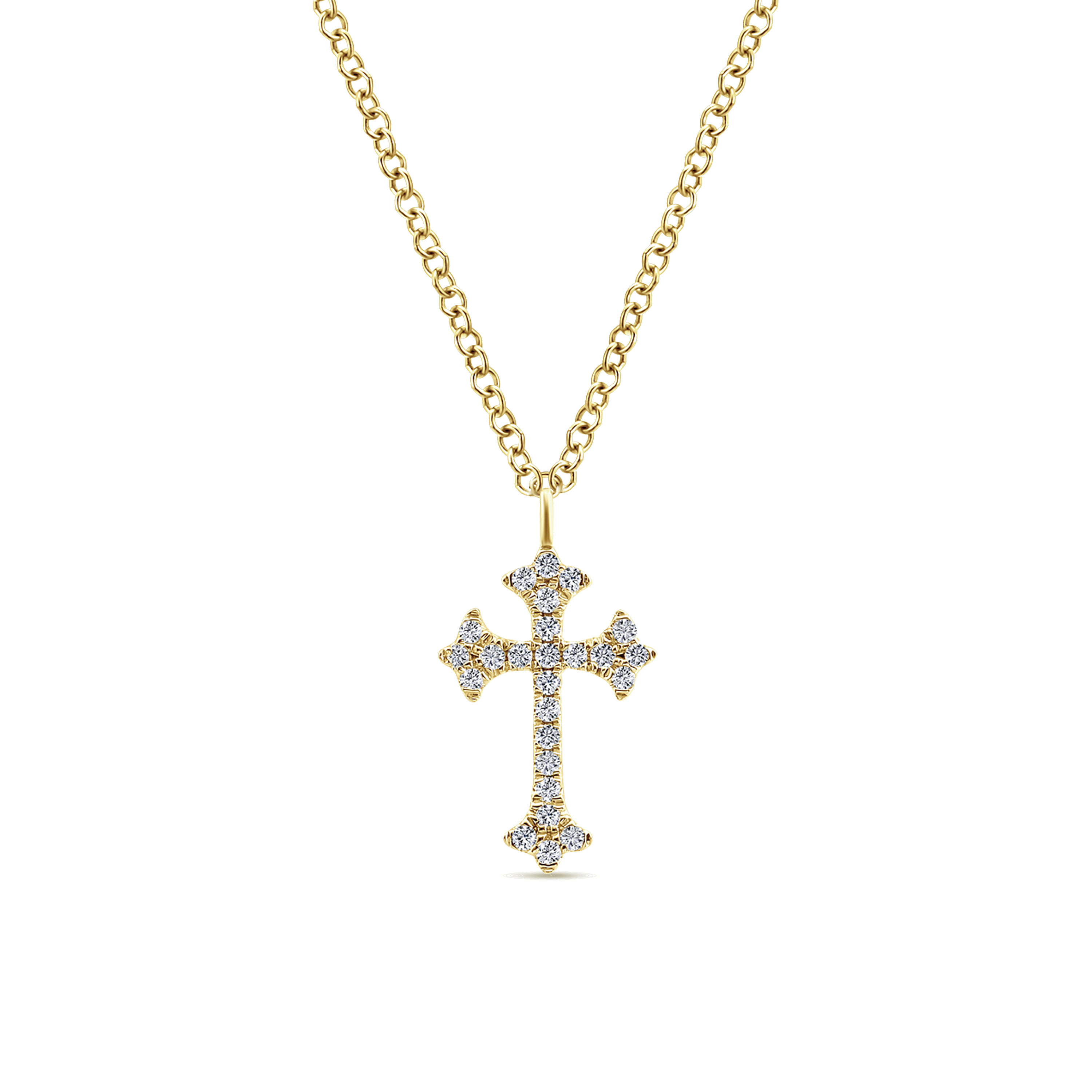 Gabriel - 14K Yellow Gold Diamond Trefoil Cross Necklace
