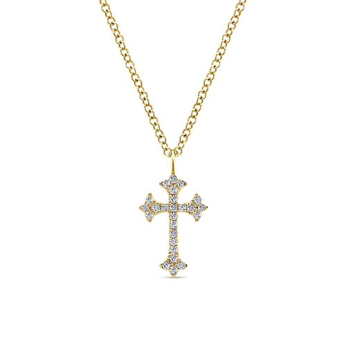 14K Yellow Gold Diamond Trefoil Cross Necklace