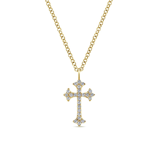 Gabriel - 14K Yellow Gold Diamond Trefoil Cross Necklace