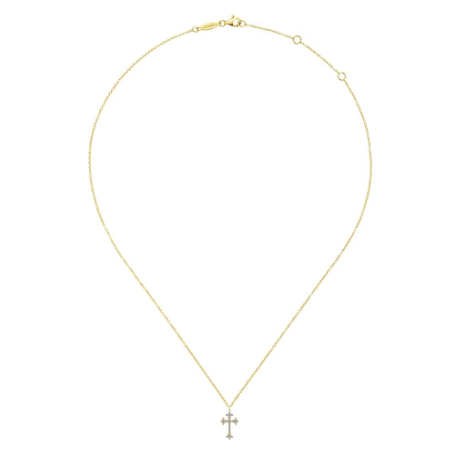 14K Yellow Gold Diamond Trefoil Cross Necklace