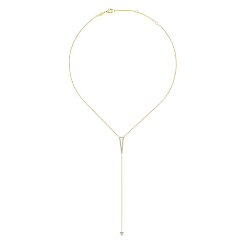 14K Yellow Gold Diamond Triangles Y Pendant Necklace