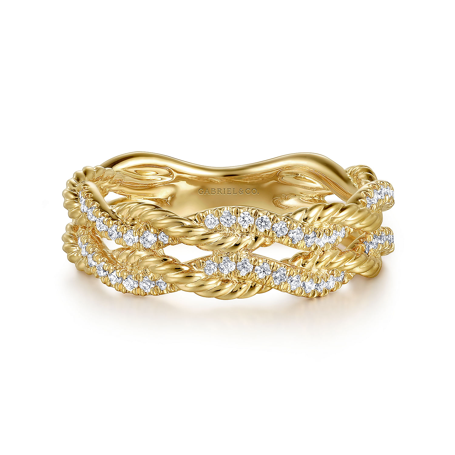 Gabriel - 14K Yellow Gold Diamond Twisted Ladies Ring