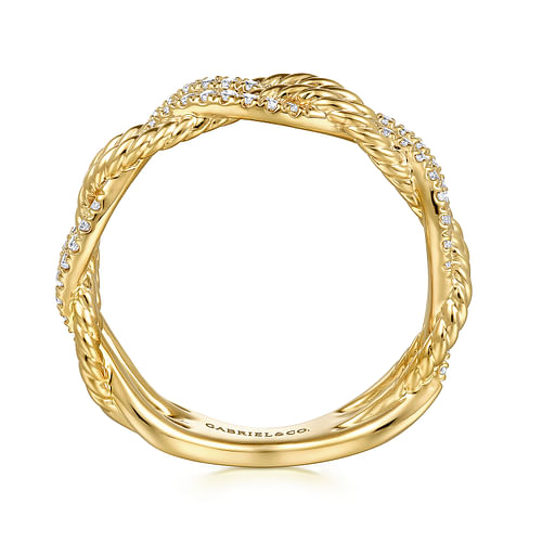 14K Yellow Gold Diamond Twisted Ladies Ring