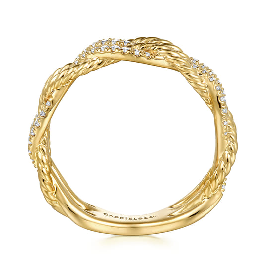 14K Yellow Gold Diamond Twisted Ladies Ring angle 2