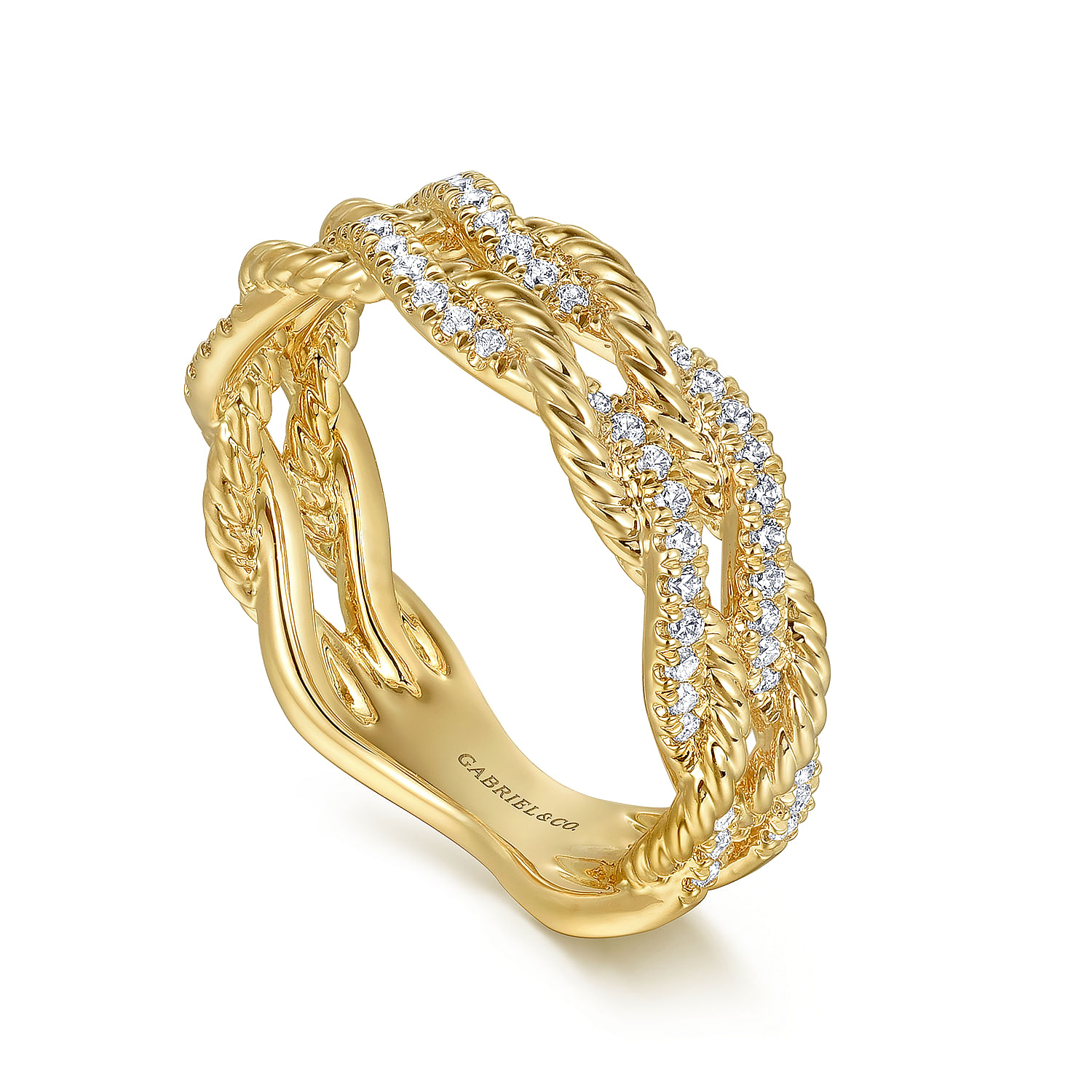 14K Yellow Gold Diamond Twisted Ladies Ring