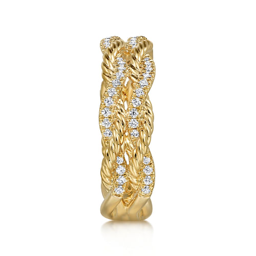 14K Yellow Gold Diamond Twisted Ladies Ring