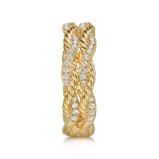 14K Yellow Gold Diamond Twisted Ladies Ring angle 4