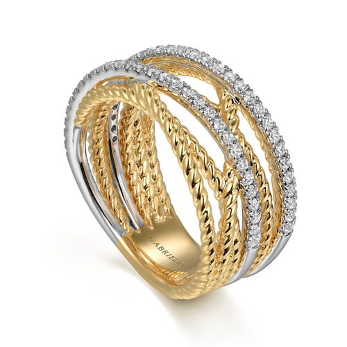 14K Yellow Gold Diamond Twisted Ladies Ring