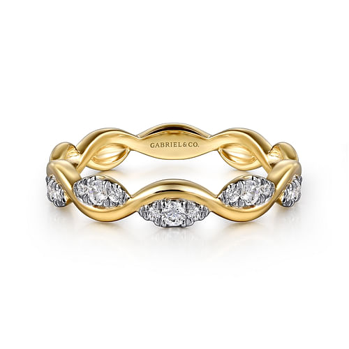 14K Yellow Gold Diamond Twisted Stackable Ring