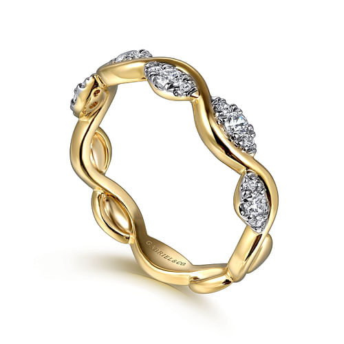 14K Yellow Gold Diamond Twisted Stackable Ring