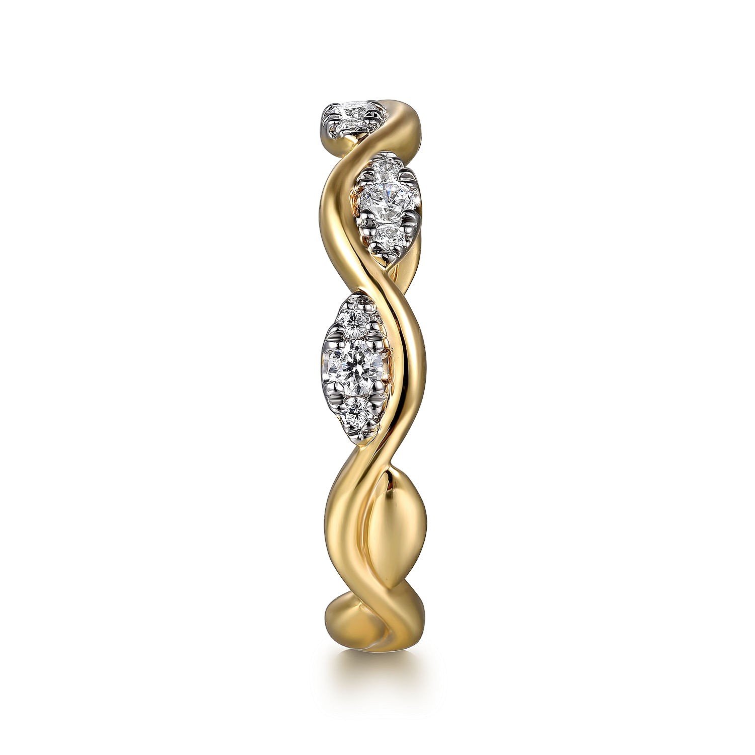 14K Yellow Gold Diamond Twisted Stackable Ring